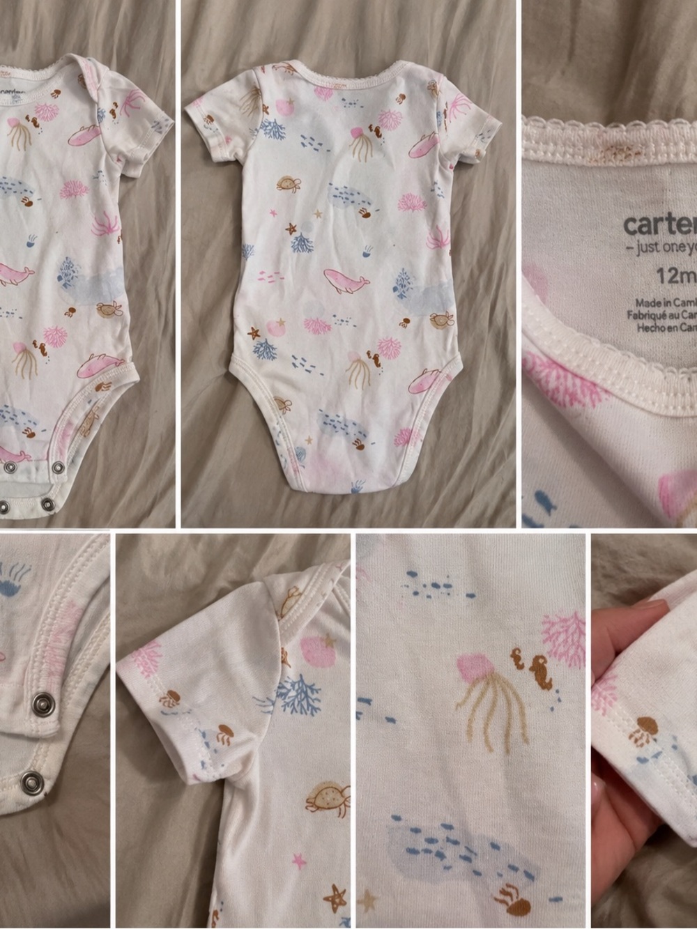 Carter's White One-Piece Bodysuit with Pink & Blue Ocean Motifs